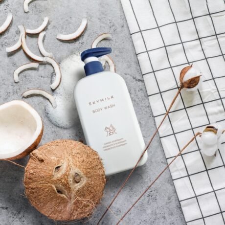 SKYMILK raminantis kūno prausiklis su asilės pienu, probiotikais, prebiotikais ir DKMEX® kompleksu (3)